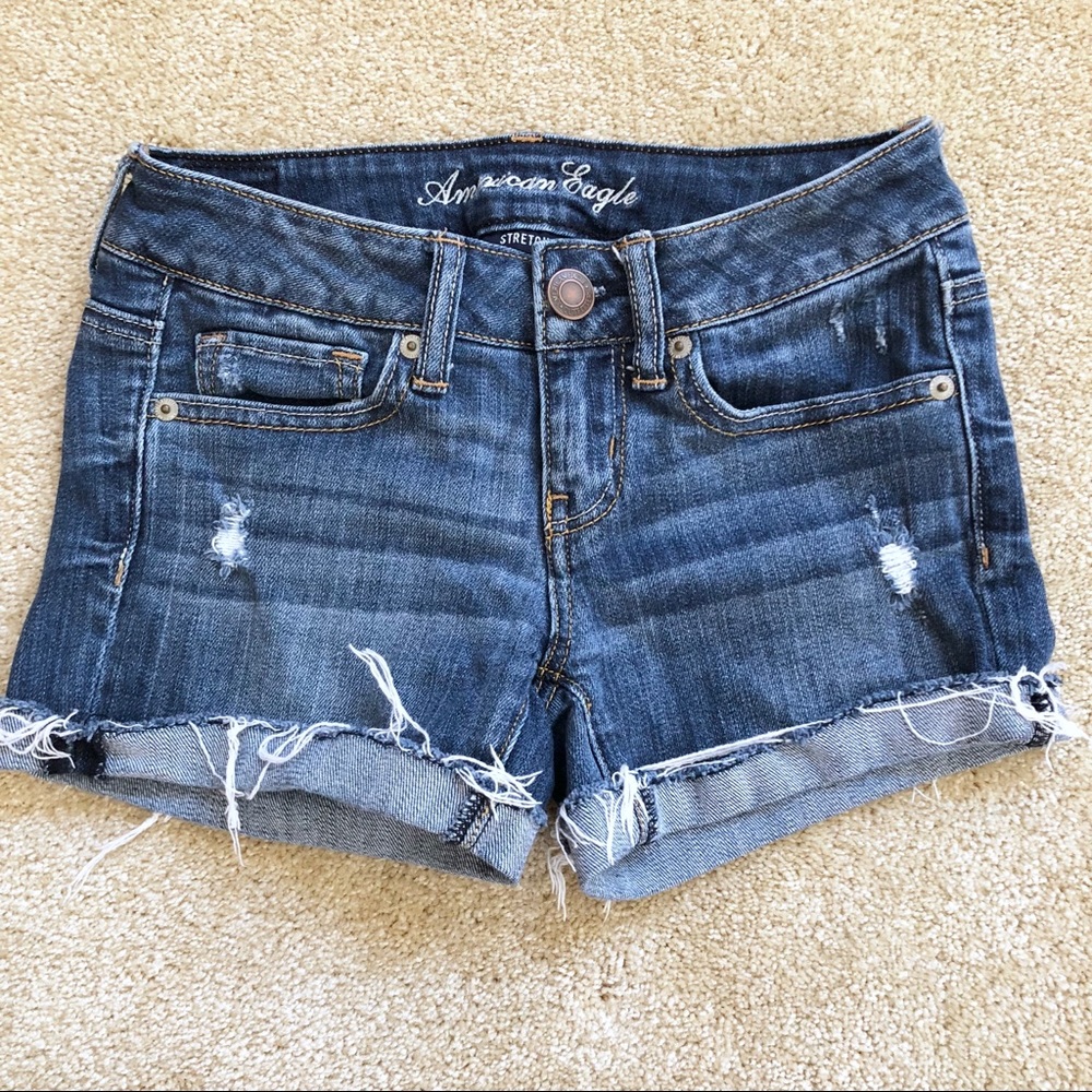 American Eagle | Distressed Midi Jean Shorts